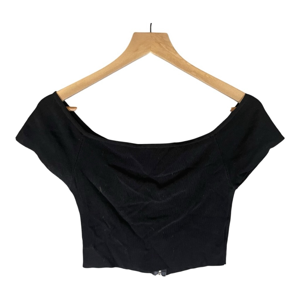 Rehab‎ Crop Top Womens S Small Black Zip Up Back Casual Halter Zipper Stretch